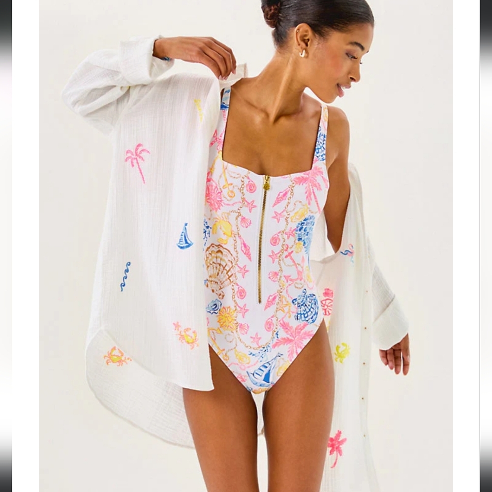EUC Lilly Pulitzer Kwhitney Embroidered Cover Up Size XS Barefoot Beachcomber